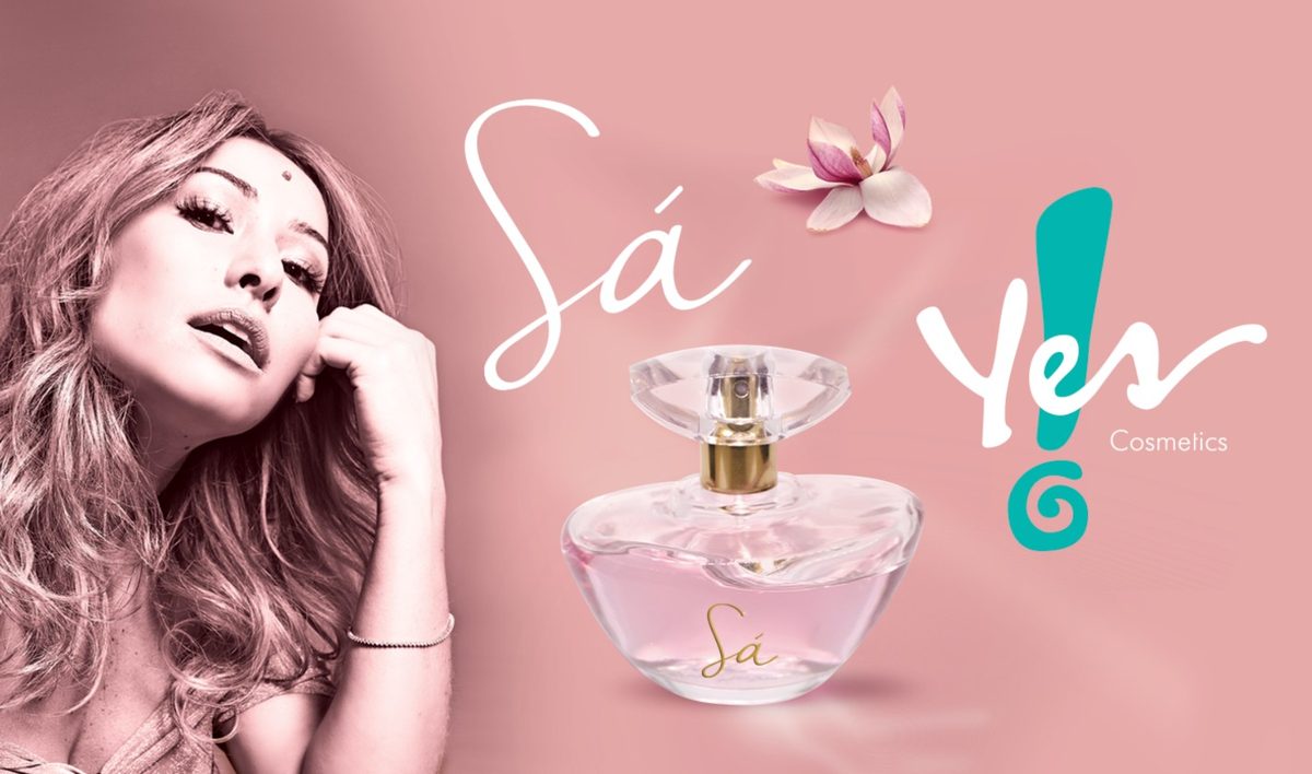 Peça de lançamento de perfume com frasco e modelo